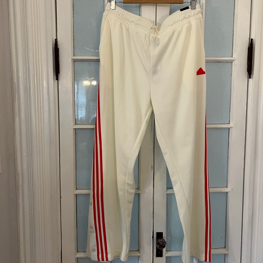Adidas . Iconic Wrapping 3-Stripes Snap White Track Pants with Red Stripes